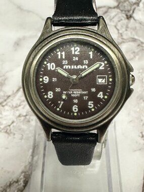 3/$30 Milan Watch Women Silver Tone Brown Dial Date Window New Battery 8 Inch